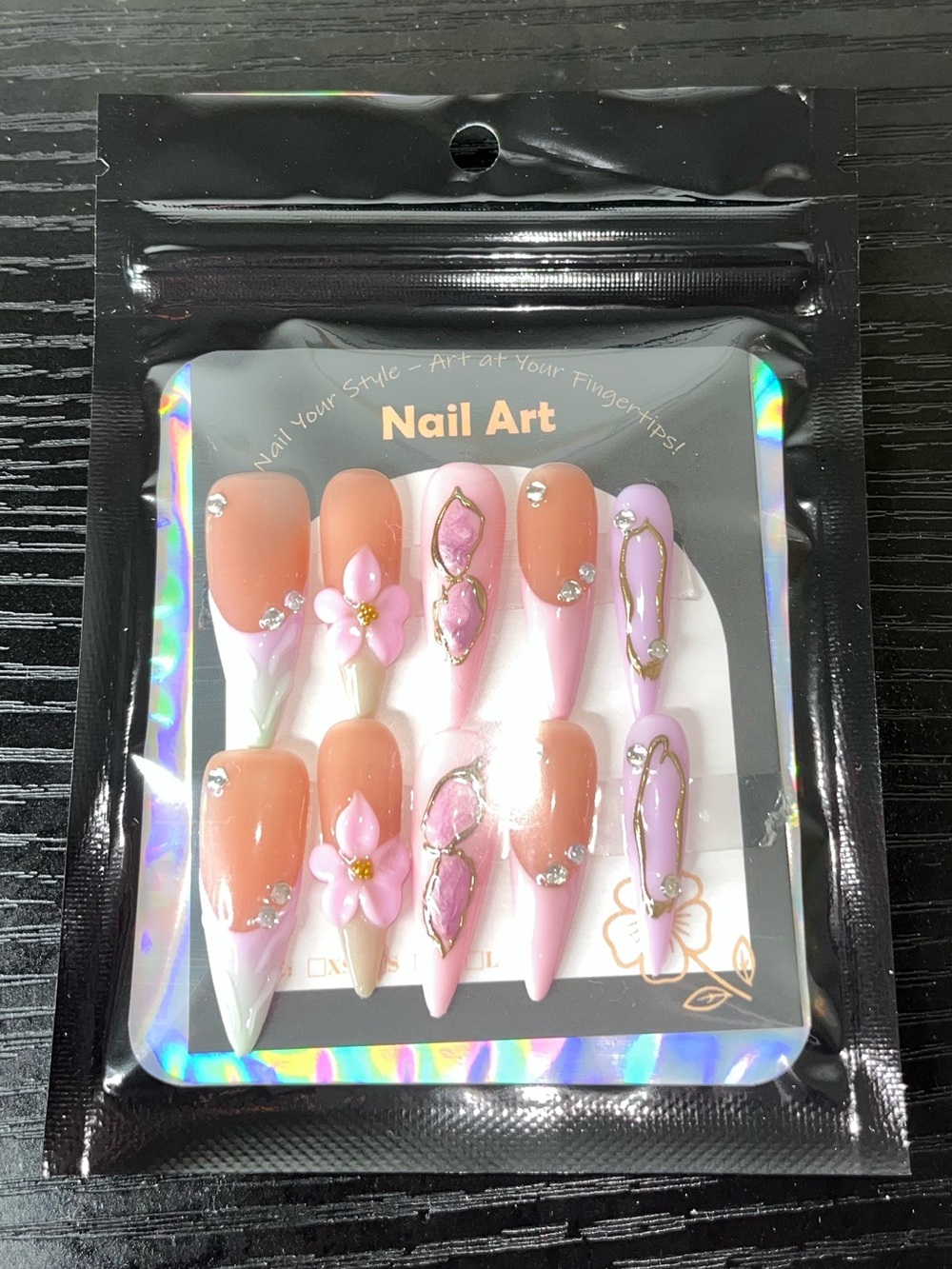 Pink & Peach 3D Floral Stiletto Press-On Nails - Picture 3 of 3